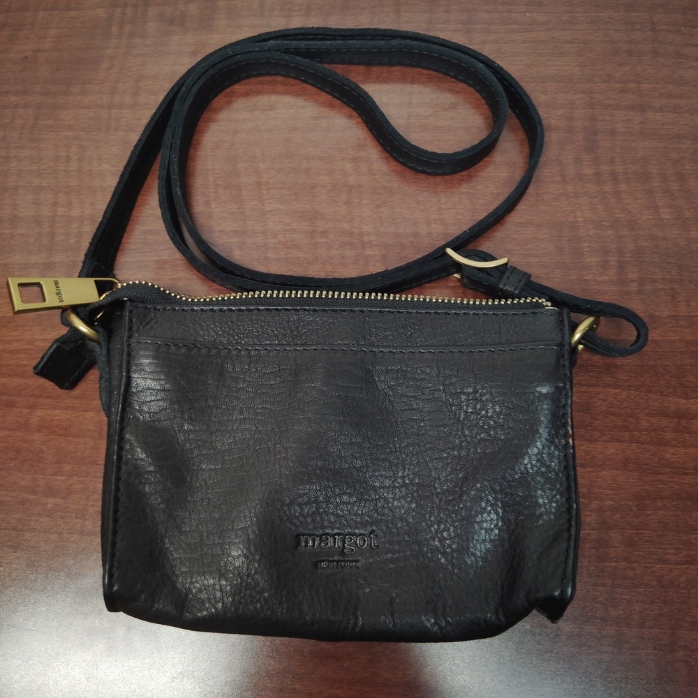 Margot Aiden Wallet On The String Black Leather Crossbody Phone Card Holder